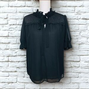 Pleione Black Smocked Puff Sleeve Blouse Women Medium